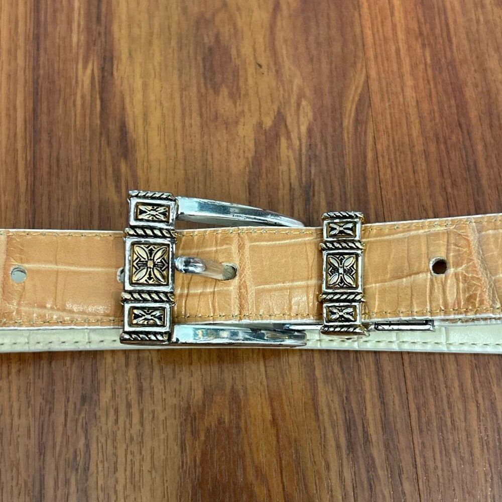 Brighton vintage reversible crocodile embossed leather belts tan cream silver ha